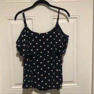 Bobeau Navy Blue Polka Dot Cold Shoulder Top